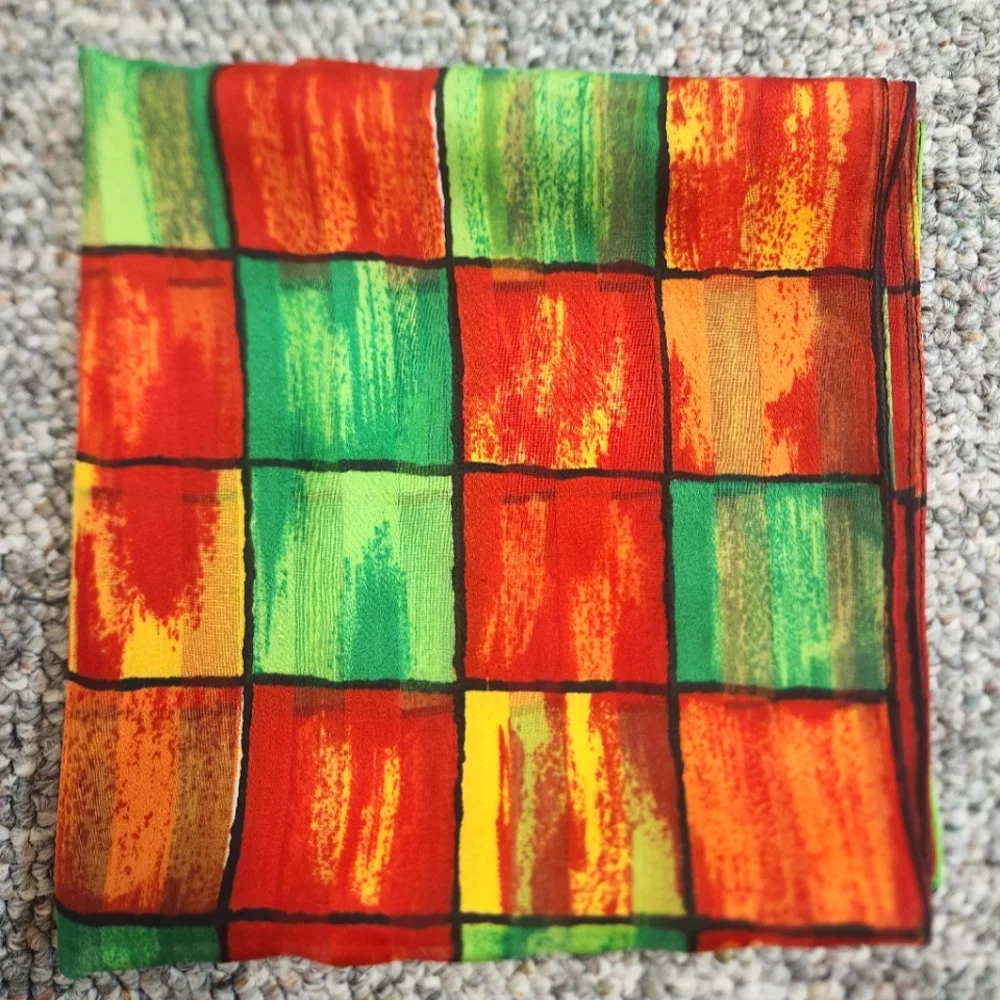 Bloomingdale's Vibrant Multicolor Checkered Silk Oblong Scarf